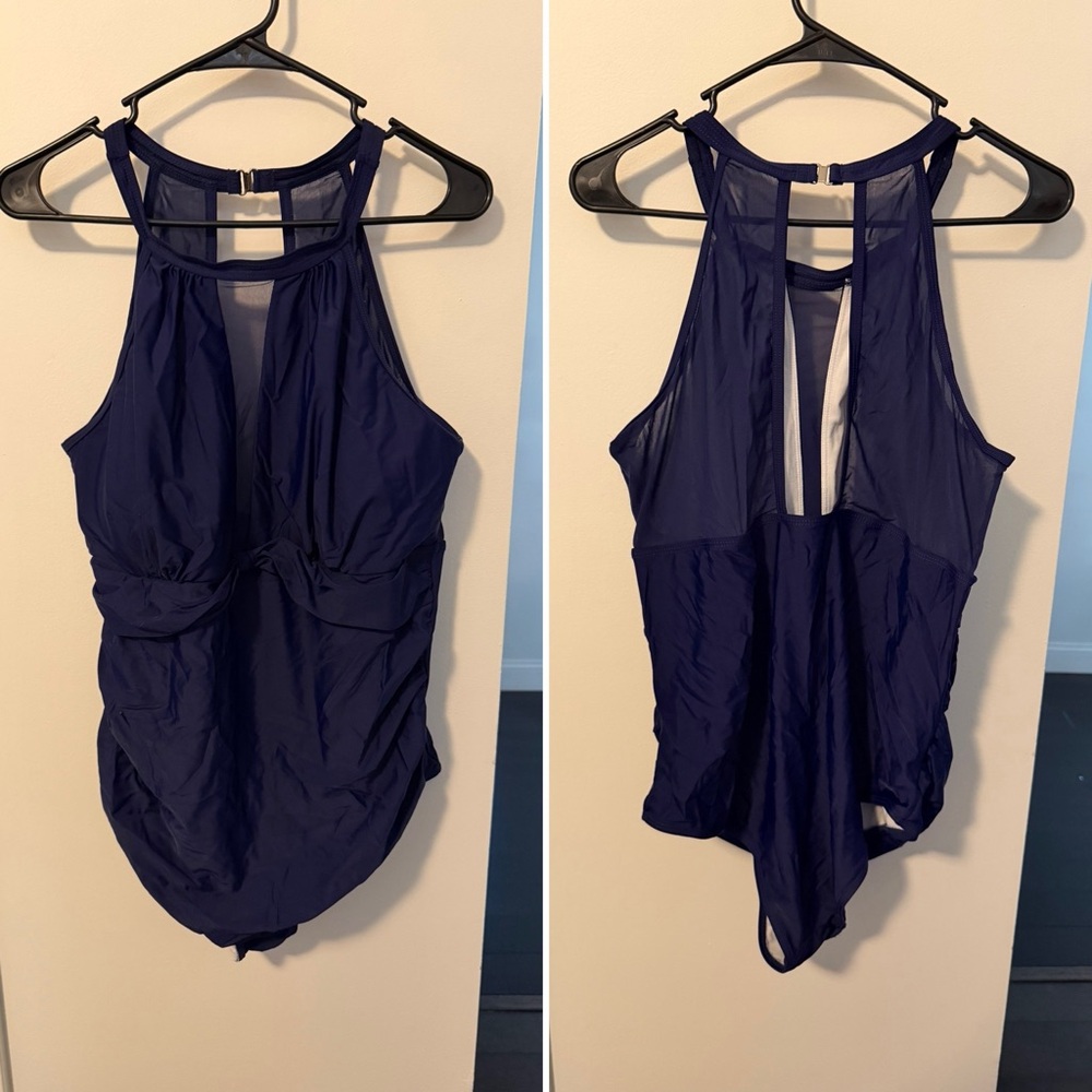 Navy Halter One-Piece Swimsuit